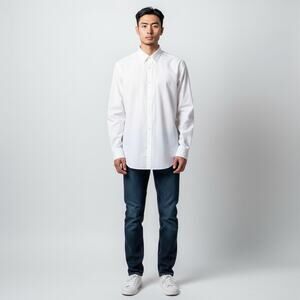 TM Lewin Men's White Button Down Shirt Non-Iron 17 Regular Fit 100% Cotton